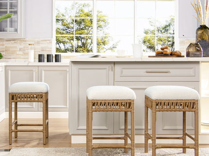 Lucia - Backless Upholstered Counter Stool With Frame - Ivory White