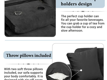 Modern Sectional Sofa With Storage Ottoman, L - Shape Couch With 2 Pillows And Cup Holders