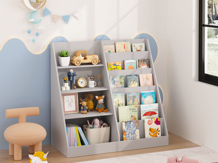 Bookshelf And Toy Storage Organizer, 4 Tier Bookcase With Display Stand For Playroom