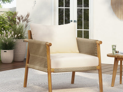 Modern Outdoor Woven Lounge Chair With Solid Frame And Cushions