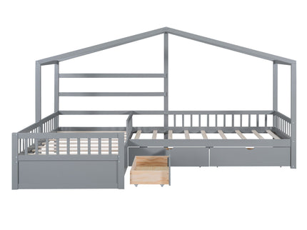 L Shape Platform Bed With 3 Storage Drawers