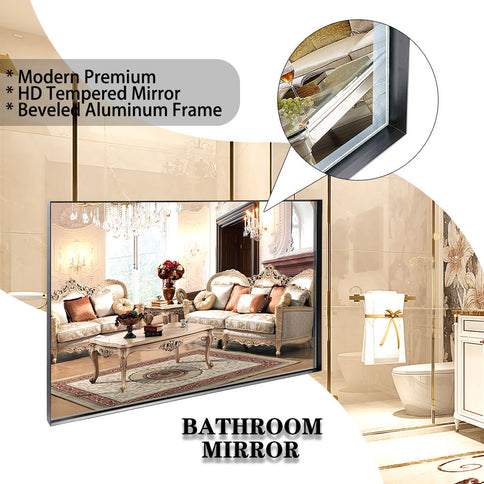 40X30" Glossy Bathroom Mirrors For Wall Rectangle Vanity Mirror Corner Hangs Farmhouse Mirror Modern Metal Framed Rectangular Mirror, Decorative Square Corner Mirror (Horizontal & Vertical) - Black