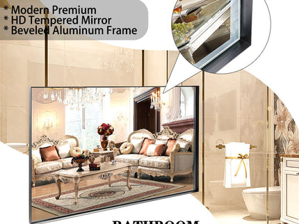 Rectangular Bathroom Mirror Square Angle Metal Frame Wall Mounted Hanging Plates Wall Mount Mirror For Bathroom (Horizontal & Vertical)