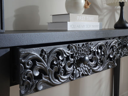 Carved Console Table With Storage Shelf For Living Room - Black