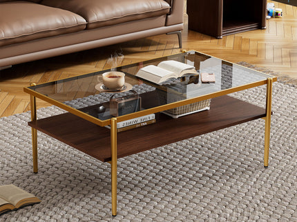 Rectangle Coffee Table With Tempered Glass Top And Legs, Modern Table For Living Room