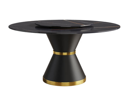 Modern Artificial Stone Round Carbon Steel Base Dining Table, Can Accommodate 6 People Artificial Stone Turntable - Black