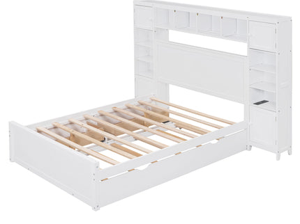 Bed With All In One Cabinet, Shelf And Sockets, Trundle