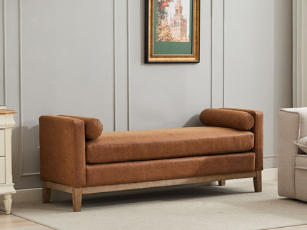 Elegant Upholstered Bench Daybed Ottoman With Bolster Pillows