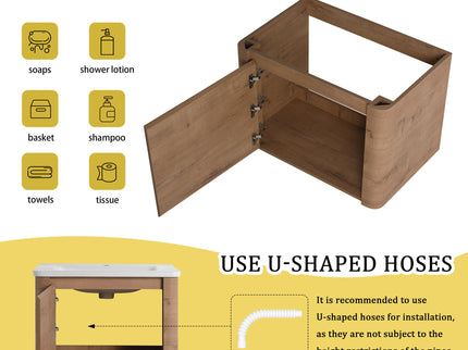 Wall Mounted Bathroom Vanity With Sink, Storage Shelves & Soft Close Door