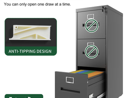 Premium Drawer File Cabinet With Lock, Metal Vertical Design, A4 Legal / Letter Size