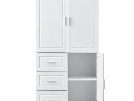 Tall Wide Storage Cabinet With Doors, 3 Drawers