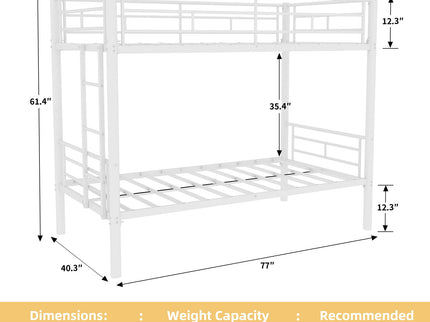 Metal Bunk Bed For Kids, Convertible Bedframe With Ladders & Guardrail