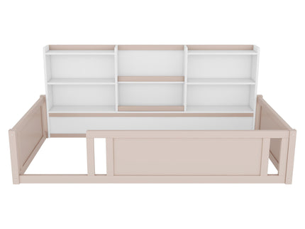 Platform Floor Bed With Guardrail Fence And Side Storage Shelves