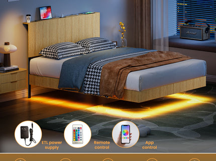 Floating Bedstead With Charging Station And LED Lights