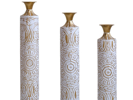 Floor Metal Vases Decorated Metal Vases (Set of 3) Gorgeous Home Decoration Large Glazed Metal Vases - White / Gold