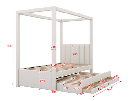 Upholstery Canopy Platform Bed With Trundle And Three Storage Drawers