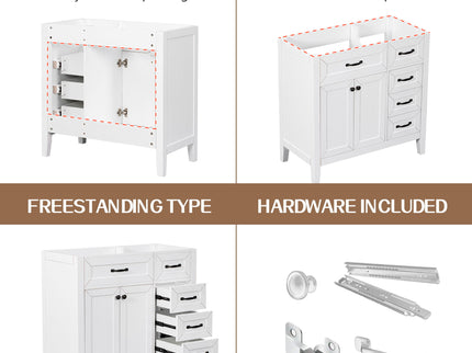 Modern Bathroom Vanity Base Only, 2 Doors And 3 Drawers