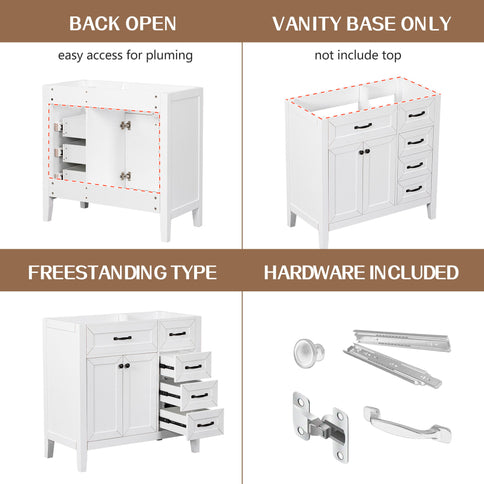 Modern Bathroom Vanity Base Only, 2 Doors And 3 Drawers