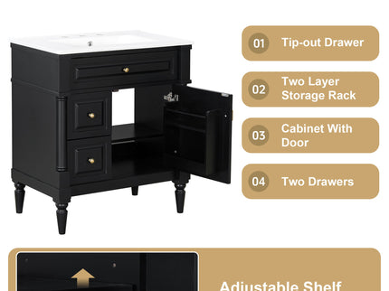 Modern Bathroom Vanity With Sink, Freestanding Cabinet With Flip Drawer & Adjustable Shelf