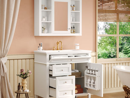 Bathroom Vanity With Mirror Cabinet, Storage Cabinet With 2 Soft Closing Doors And 4 Drawers, Undermount Sink