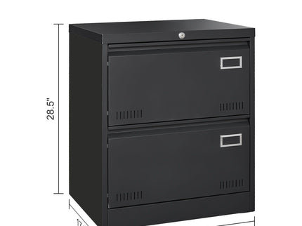 2 Drawer Metal Lateral File Cabinet With Lock, Office Vertical Files Cabinet For Home Office, Locking Metal File Cabinet - Black