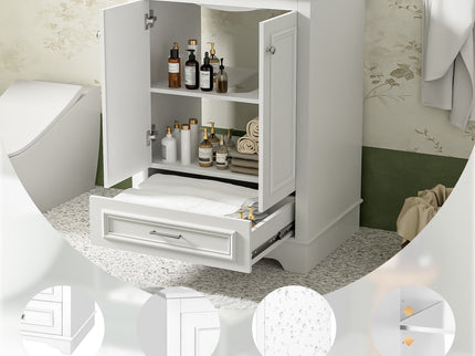 Bathroom Vanity With Ceramic Sink Combo, Modern Freestanding Storage Cabinet With Silver Handles