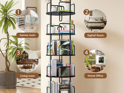 Rotating Bookshelf Tower 5 Tier Spinning 360 Degree Revolving Storage Shelf