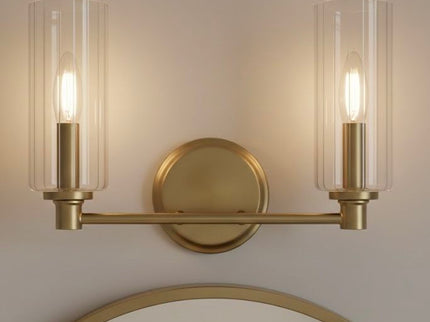 Regal - Double Light Vanity With Clear Ribbed Satin - Antique Brass / Clear