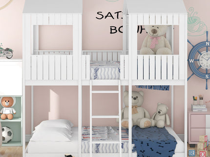 Bunk Bed With Roof, Window, Guardrail, Ladder