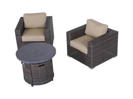 Rattan Patio Set With Comfortable Cushions And Fire Pit