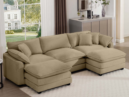 Oversized Modular Cushion Sofa With Ottoman, Low Back, Deep Seating Sofa Set