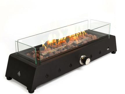 Tabletop, Propane Gas Fire Pit With Quick Connect Joint, Glass Wind Guard And Lava Rock, Outdoor, Portable - Black