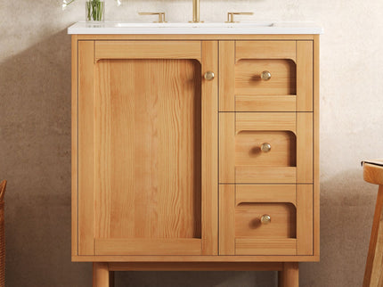 Bathroom Vanity With Sink, 3 Drawers, Soft Close Door - Natural Wood