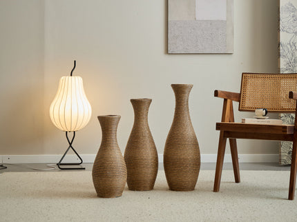 3 Piece Artificial Rattan Floor Vase Set Decorative Accent For Living Room, Hallway & Entryway, Ideal For Dried Or Silk Flower Arrangements - Beige