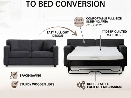 Convertible Sleeper Loveseat & Chair Set With Fold Out Mattress, Loveseat & Chair - Gray