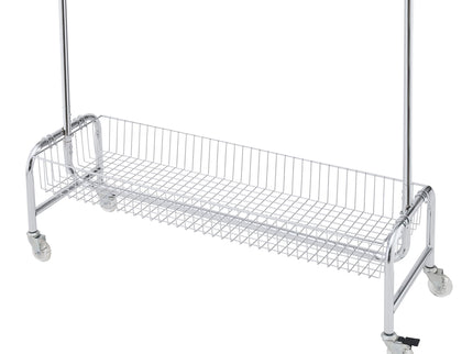 Heavy Duty Iron Garment Rack With Basket On Wheels - Silver