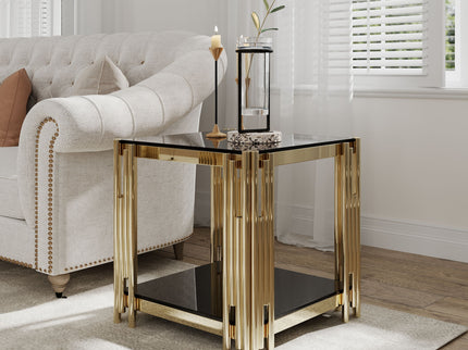 Square End Table With Tempered Glass Top For Living Room