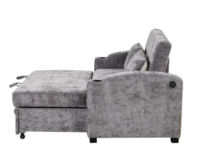 Pull Out Loveseat Sofa With Adjsutable Backrest, 2 Pillows, Cup Holders, USB Ports For Living Room