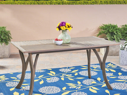 Transitional Acacia Wood Dining Table With Slat Panel Top - Gray