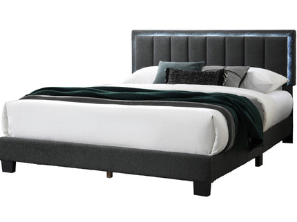 Bed With Channel Tufting And Built In LED Headboard