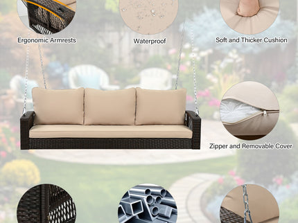 3 Person Large Patio Swing Bench With Cushions For Backyard