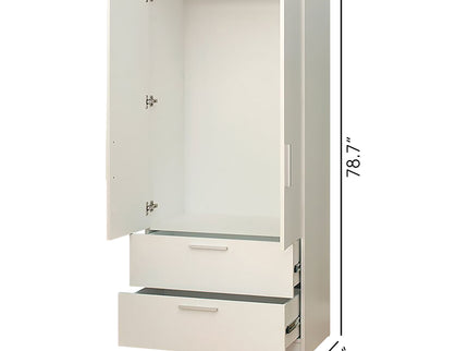 Emma - 2 Door Closet With 2 Drawers And Hanging Bars - White