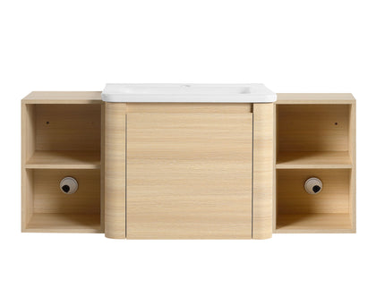 Wall Mounted Bathroom Vanity With Sink, Storage Shelves & Soft Close Door