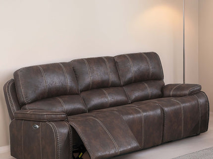 Power Reclining Sofa With Built In USB Port - Chocolate