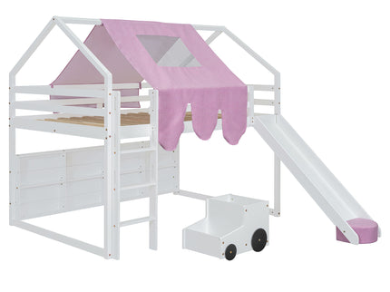Loft Bed With House Shaped Frame And Tent