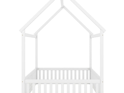 Wood House Bed With Fence And Door