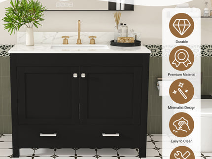 Bathroom Vanity Set, Sink And Faucet Holes Included - Black
