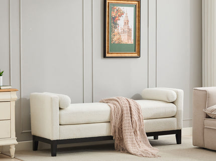 Upholstered End Of Bed Bench With Arms, 2 Bolsters For Bedroom - Ivory
