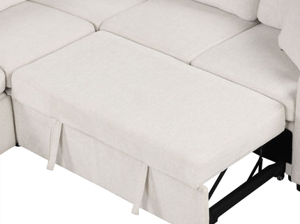 Modern U-Shaped Sectional Sofa Convertible Pull-Out Sofa Bed With USB Ports And Cup Holders