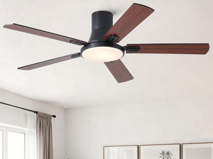 Flush Mount Ceiling Fans With LED Light And Remote Control, 5 Blades